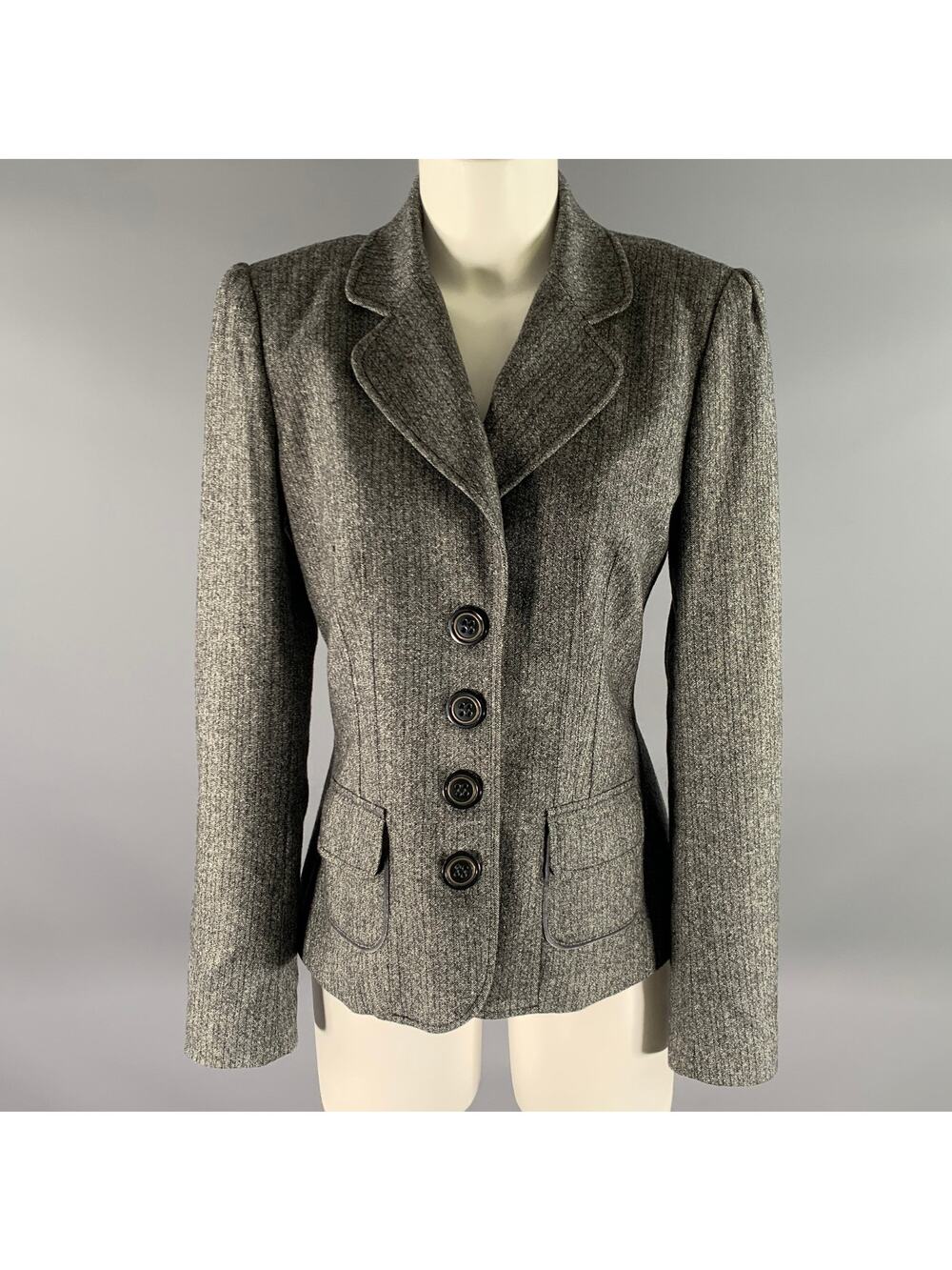 DOLCE & GABBANA Size 8 Grey Black Wool Blend Stripe Blazer